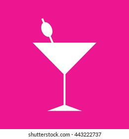 White cocktail glass vector icon illustration. Pink background