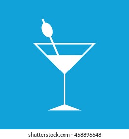 White cocktail glass vector icon. Blue background