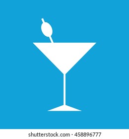 White cocktail glass vector icon. Blue background