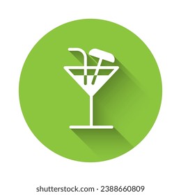 White Cocktail icon isolated with long shadow. Green circle button. Vector Illustration