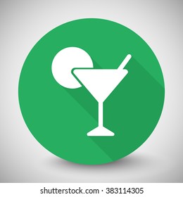 White Cocktail icon with long shadow on green circle