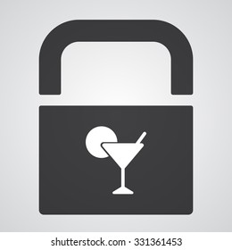 White Cocktail icon on black pad lock