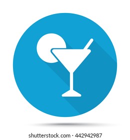 White Cocktail icon on blue button isolated on white