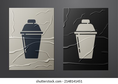 White Cocktail shaker icon isolated on crumpled paper background. Paper art style. Vector