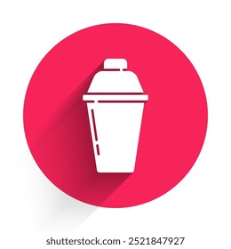 White Cocktail shaker icon isolated with long shadow. Red circle button. Vector
