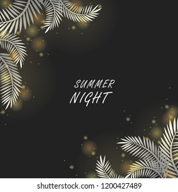 White coconut leaves with light on dark background vector background for decoration in summer event.