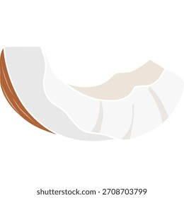 Elemento de fatia de carne de coco branco, isolado em fundo transparente para gráficos de alimentos tropicais e ilustrações de ingredientes.