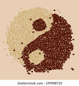 White. Coffee. Bean. Brown.  yin. yang.