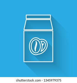 White Coffee beans in bag icon isolated with long shadow. Vector Illustration