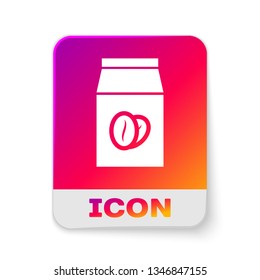 White Coffee beans in bag icon isolated on white background. Rectangle color button. Vector Illustration
