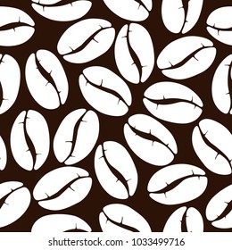 white coffee beans on brown background. seamless pattern