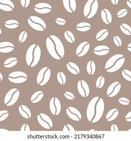 White coffee beans on soft brown background vector seamless pattern. Best for textile, cafe decor, wallpapers, wrapping paper, package and web design.