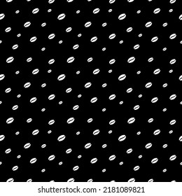 White coffee beans of random size on a black background. Vector seamless pattern with flat style elements for coffee business, textile, fabric, wallpaper design, wrapping, templates and banners