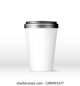 White Coffee Cap with black lid mock up. Empty mug template with space for logo or text. Vector illustration isolated on white background