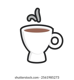 white coffee cup cute glass with outline flat vector design.