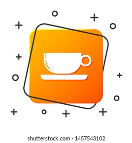 White Coffee cup flat icon isolated on white background. Tea cup. Hot drink coffee. Orange square button. Vector Illustration
