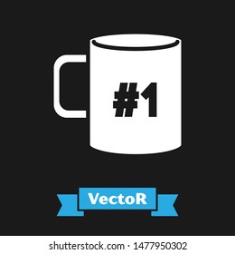 White Coffee cup flat icon isolated on black background. Tea cup. Hot drink coffee.  Vector Illustration