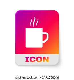 White Coffee cup flat icon isolated on white background. Tea cup. Hot drink coffee. Rectangle color button. Vector Illustration