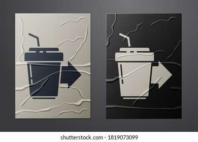 White Coffee cup to go icon isolated on crumpled paper background. Paper art style. Vector Illustration