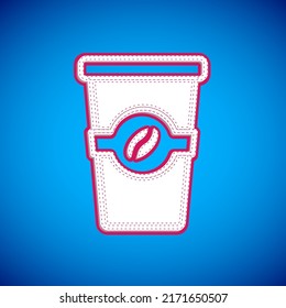 White Coffee cup to go icon isolated on blue background.  Vector