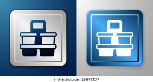 White Coffee cup to go icon isolated on blue and grey background. Silver and blue square button. Vector
