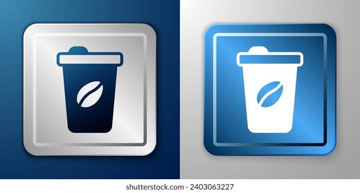 White Coffee cup to go icon isolated on blue and grey background. Silver and blue square button. Vector
