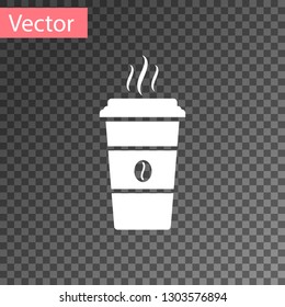 White Coffee cup icon isolated on transparent background. Disposable coffee cup with hot coffee. Vector Illustration