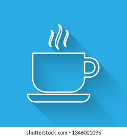 White Coffee cup icon isolated with long shadow. Tea cup. Hot drink coffee. Vector Illustration