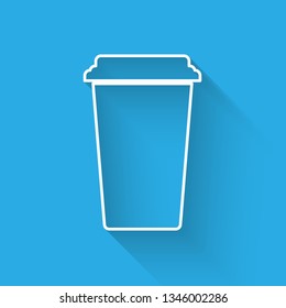 White Coffee cup icon isolated with long shadow. Disposable coffee cup with hot coffee. Vector Illustration