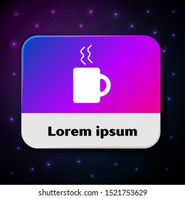 White Coffee cup icon isolated on black background. Tea cup. Hot drink coffee. Rectangle color button. Vector Illustration