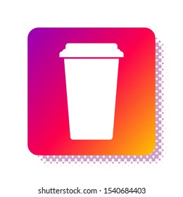 White Coffee cup icon isolated on white background. Disposable coffee cup with hot coffee. Square color button. Vector Illustration