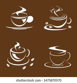 White coffee cup icon on brown background
