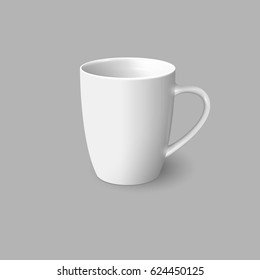 White coffee cup isolated on grey background. Vector template for Mock Up. Vector illustration