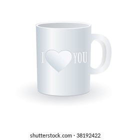White coffee cup with love print