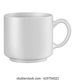 White coffee cup mockup. Realistic illustration of white coffee cup vector mockup for web