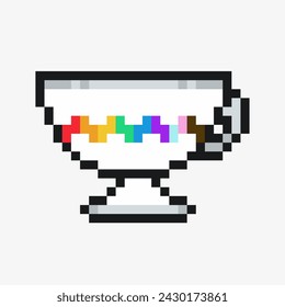 White Coffee Cup with Pride Rainbow Line, Pixel Icon, Isolated