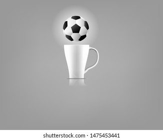 white coffee cup vector and the  soccer ball is on the cup