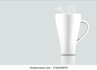White coffee glass or teacup is the design concept of the mockup, Copy space for text and logo.