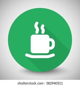 White Coffee icon with long shadow on green circle