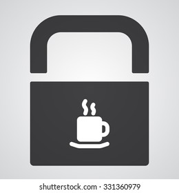 White Coffee icon on black pad lock