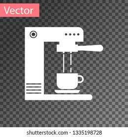 White Coffee machine and coffee cup icon isolated on transparent background. Vector Illustration