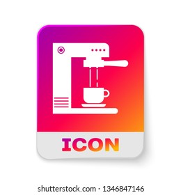 White Coffee machine and coffee cup icon isolated on white background. Rectangle color button. Vector Illustration