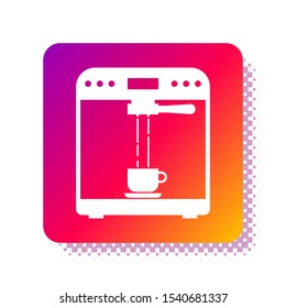 White Coffee machine and coffee cup icon isolated on white background. Square color button. Vector Illustration