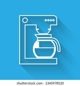 White Coffee machine with glass pot icon isolated with long shadow. Vector Illustration
