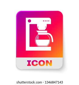 White Coffee machine with glass pot icon isolated on white background. Rectangle color button. Vector Illustration