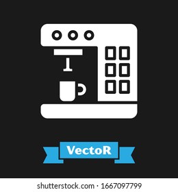 White Coffee machine icon isolated on black background.  Vector Illustration