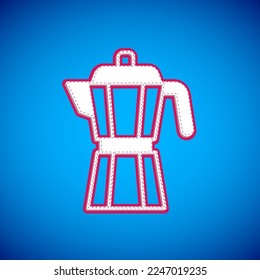 White Coffee maker moca pot icon isolated on blue background.  Vector