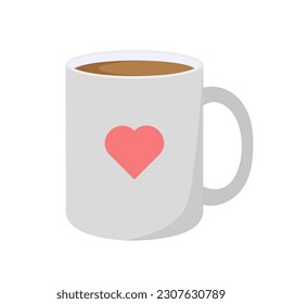 White coffee mug. Ceramic mug with pink heart. Isolated on white background.	
