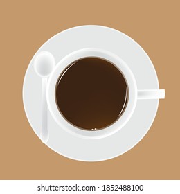 Tubo de café blanco En la taza hay café negro Poner sobre fondo marrón.