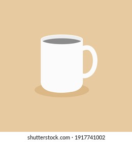 White coffee mug in flat cartoon style. Cute trendy crockery with handle for drink. Colored mugs filling by beverages isolated. A big cup decorated with design elements. Vector illustration
